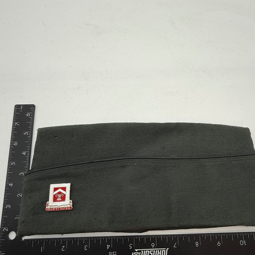 Vtg 1957 Military Garrison Cap Olive Drab Green Deus Et Patria Pin Size 7 1/8